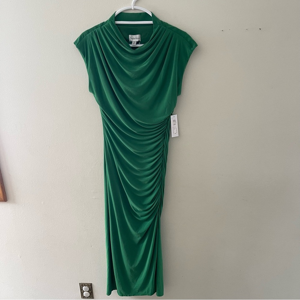 Ruched Draped Maxi Dress in Emerald Green